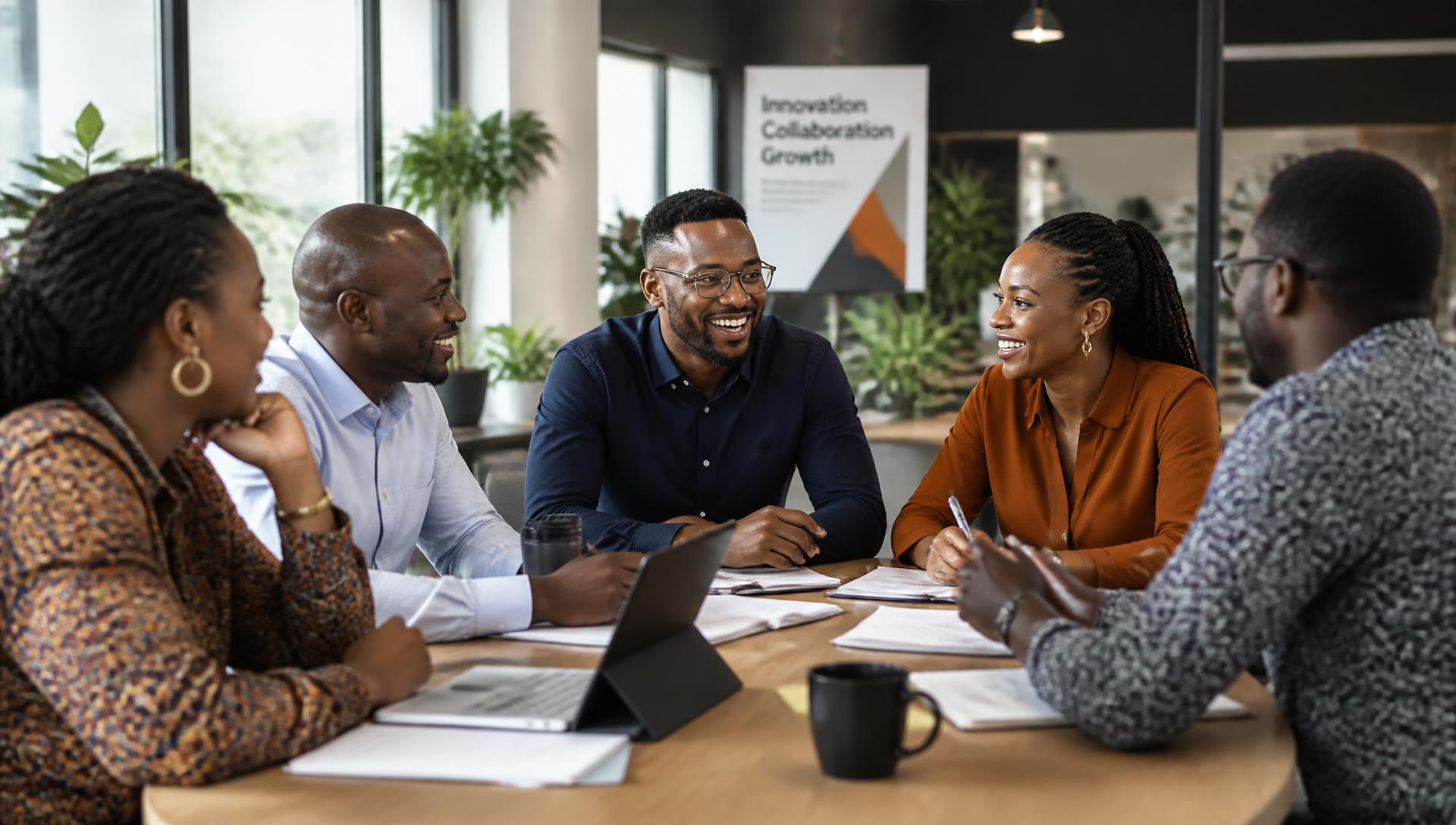 Entrepreneurs collaborating at a business forum
